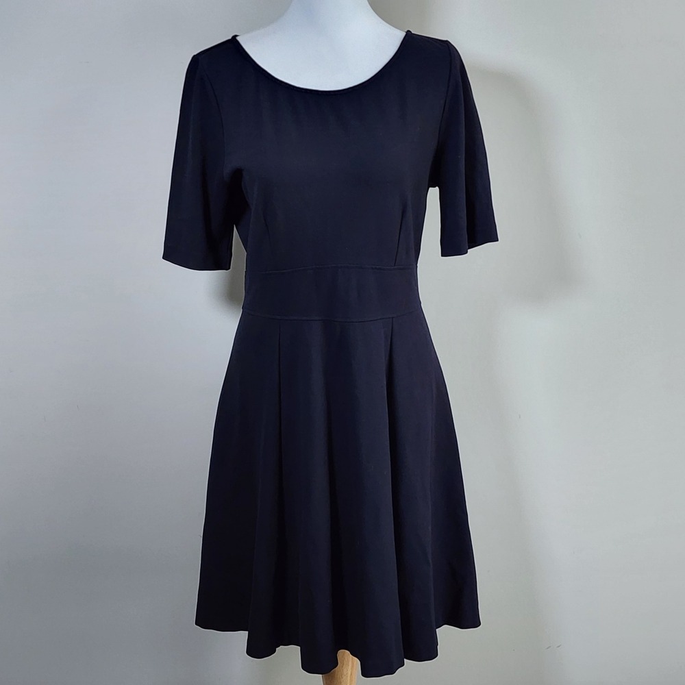 J Crew Fit & Flare Dress Womens 8 Navy Preppy Classic Nautical Office Corporate